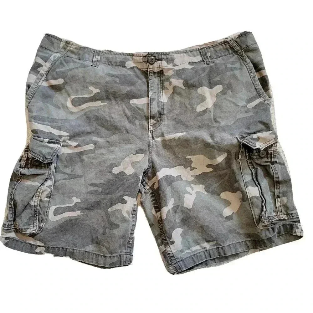 Faded Glory Cargo Shorts 42 Men's Camo Camouflage Green 100% Cotton 10" Inseam